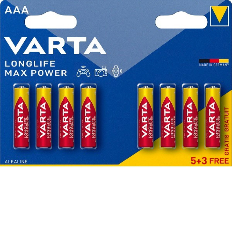 Baterijas Varta AAA Longlife Max Power sarkans 1/8 (cena par IEPAKOJUMU)