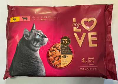 Kaķu konservi My Love ar vistu un liellopu gaļu maigā mērcē ((4*85g)) 1/13 (10.12.2026) Ukraina