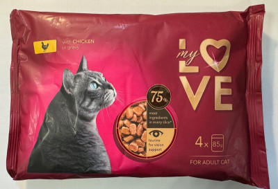 Kaķu konservi My Love ar vistas gaļu maigā mērcē  ((4*85g)) 1/13  (23.11.2027) Ukraina