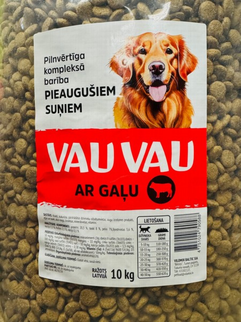 Suņu sausā barība VAU VAU ar gaļu 10kg (13.09.27) Latvija