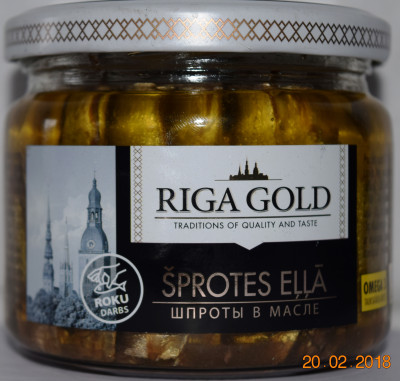 Šprotes eļļā stiklā 250g Rīgas Zelts 1/12 (20.10.29) Latvija