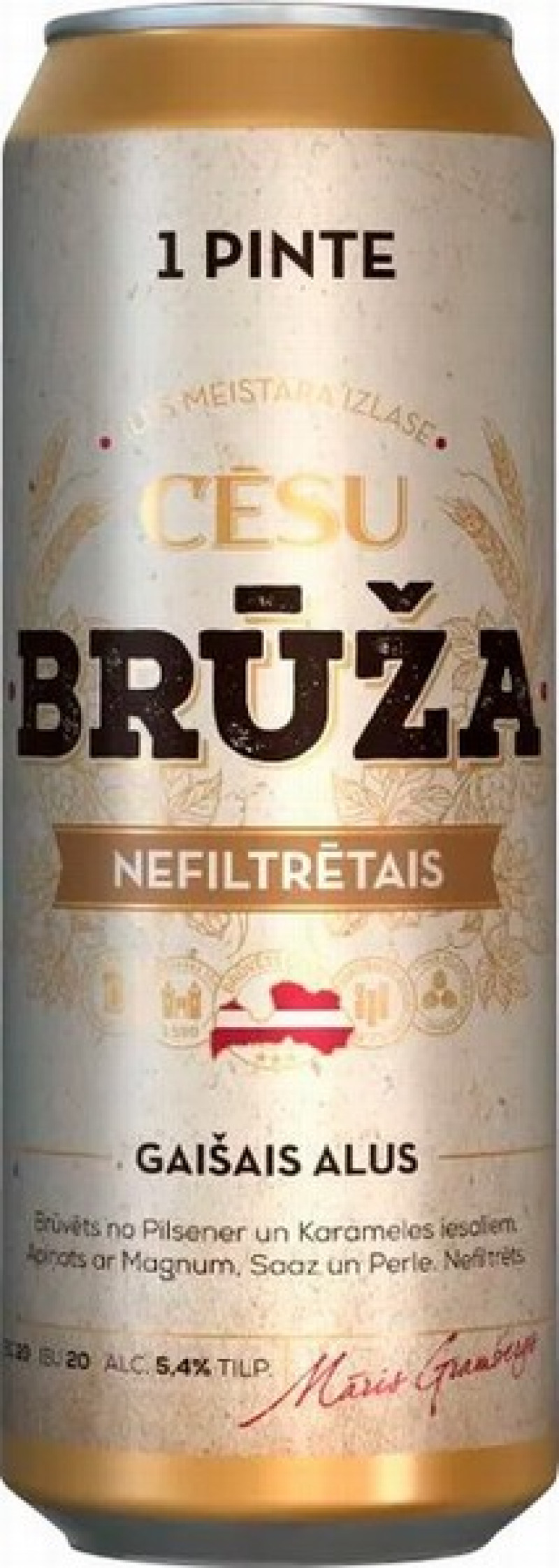 Alus Cēsu Brūža nefiltrētais 0.568L 5.4% DEPOZĪTS 0.10eur 1/24 (12.06.27) Latvija
