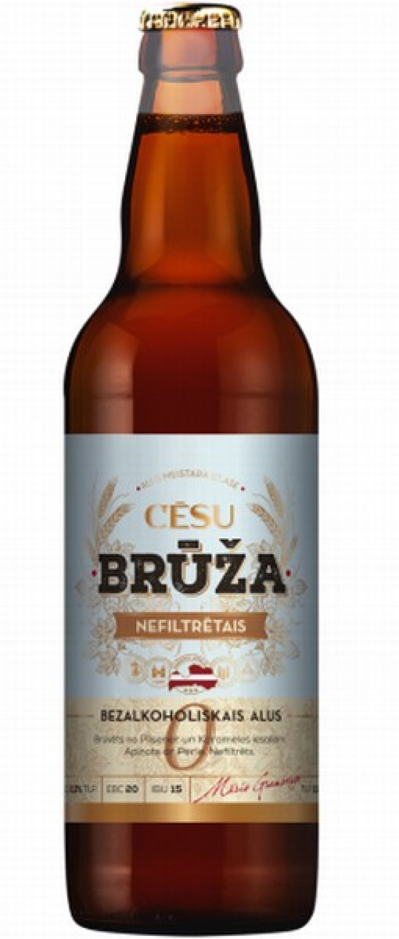 Alus BEZALKOHOLISKAIS Cēsu Brūža nefiltrētais 0% 0.5L DEPOZĪTS 0.10eur 1/20 (10.04.27) Latvija 