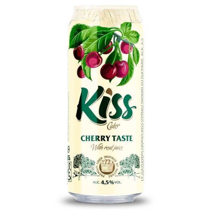 Sidrs Kiss cherry 4.5% 0.5L DEPOZĪTS 0.10eur 1/24 (15.01.27) Lietuva