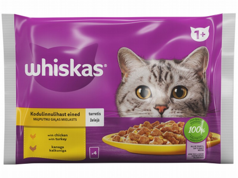 Kaķu konservi Whiskas 4*85g ar mājputnu gaļu 1+(21.07.2027)Lietuva