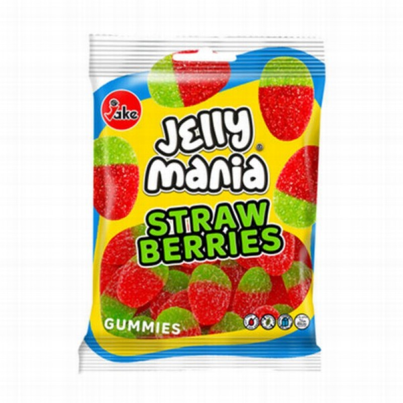 Želejkonfektes Jake Jellymania Sour Strawberries 100g (13.04.27)