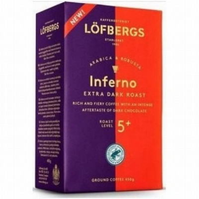 Kafija malta LOFBERGS Inferno Extra dark roast 450g (10.07.27) Zviedrija