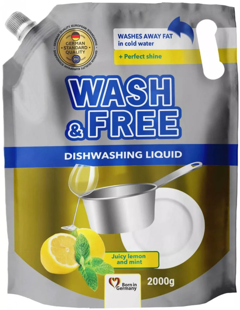 Trauku mazgāšanas līdzeklis Wash&Free citrons un piparmētra 2L (30.03.29) Ukraina