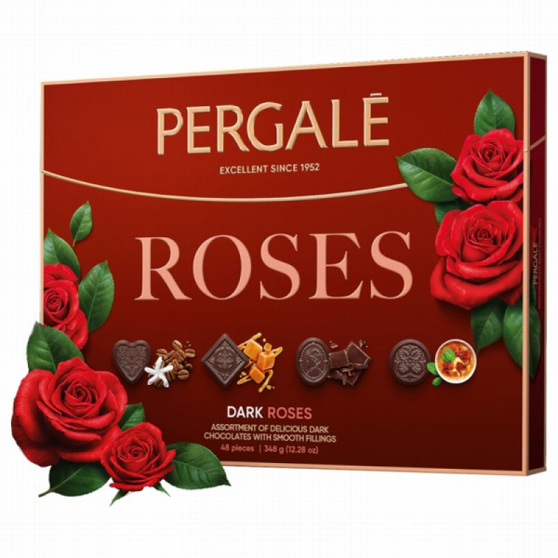 Konfekšu kastes PERGALE tumšā šokolāde izlase ROZES, 348g (16.07.27) Lietuva