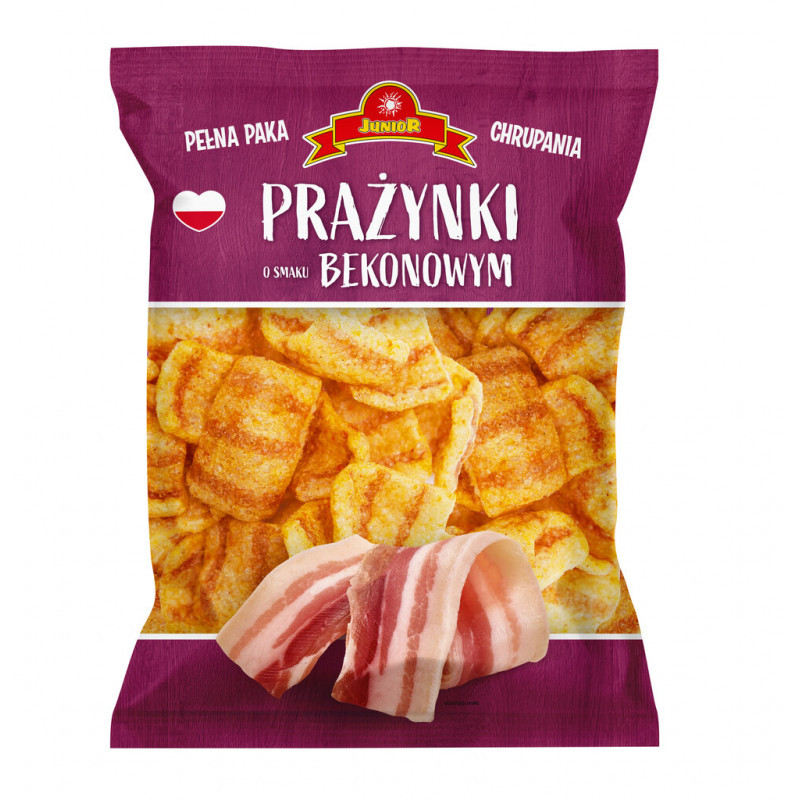 Čipsi Junior kviešu uzkoda ar bekona garšu 120g 1/16 (24.02.27) Polija