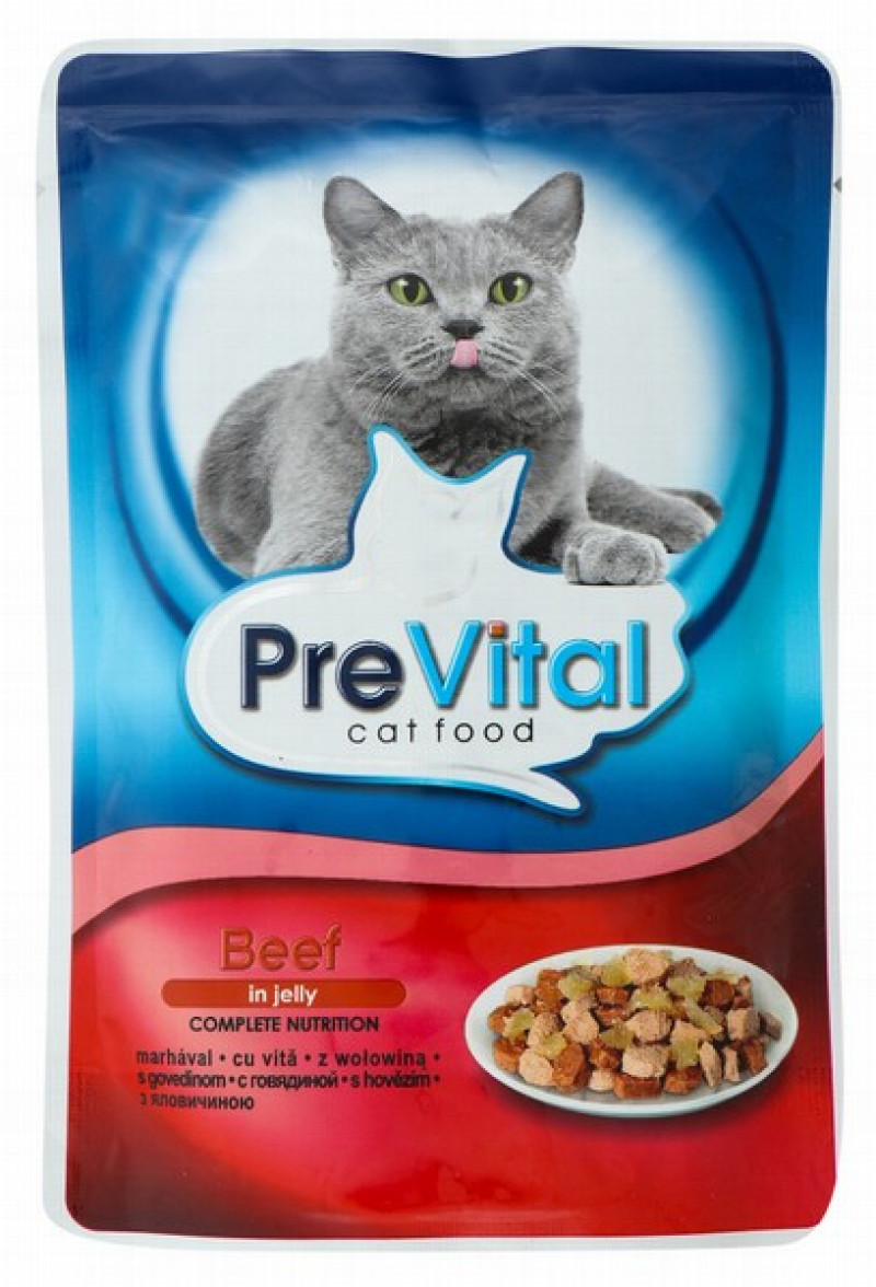 Kaķu konservi Prevital ar liellopu gaļu želejā 100g (10.07.27)