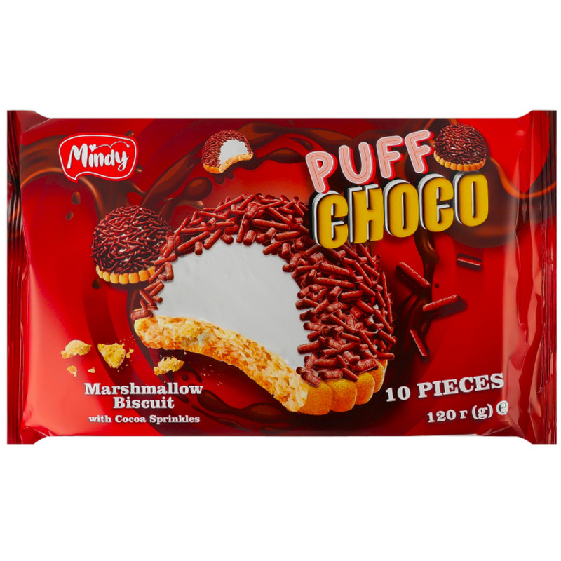 Cepumi Marshmallow PUFF CHOCO ar kakao graudiņiem 120g (20.11.27) Ukraina