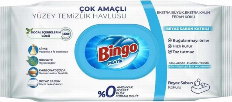 Mitrās salvetes BINGO White Soap universālas, 96 gab.