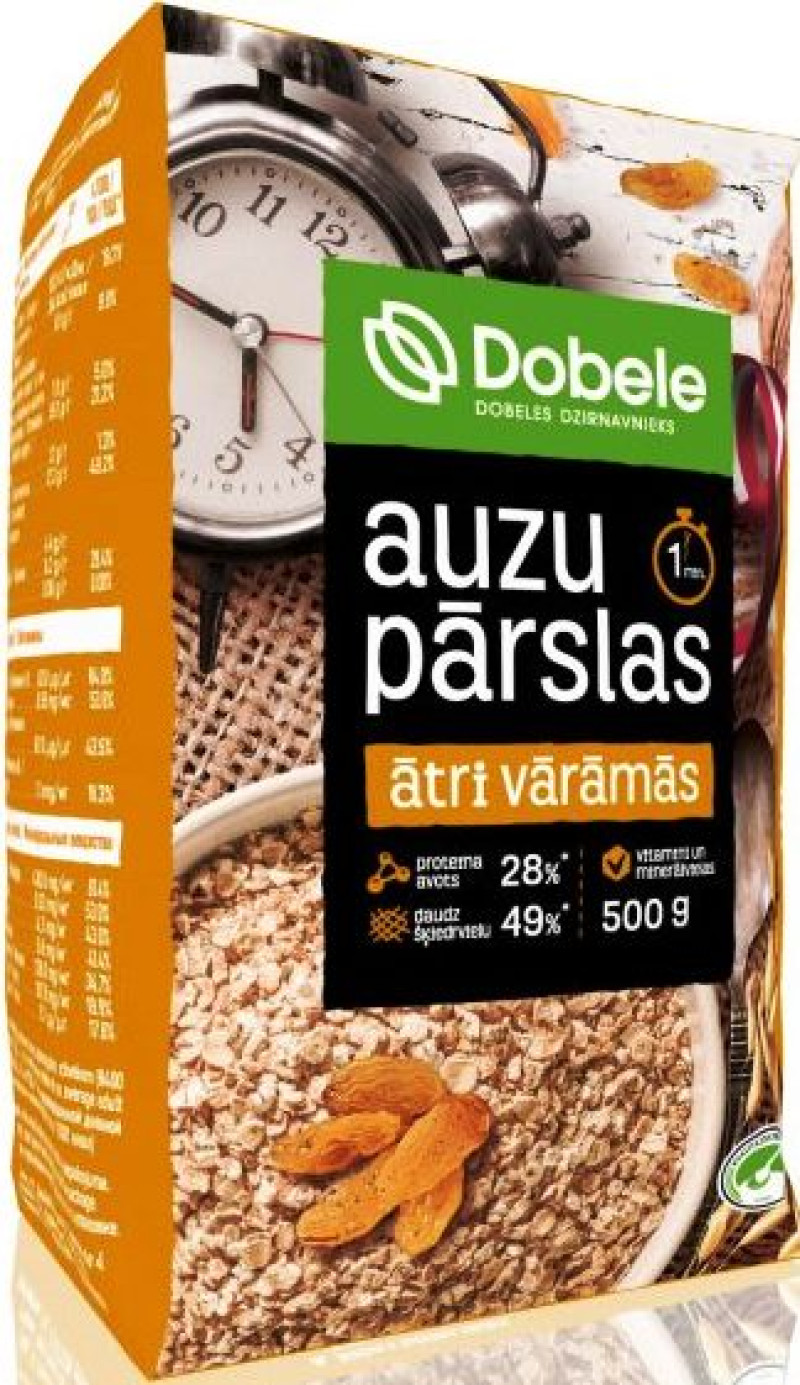 Auzu pārslas ātri vārāmās papīrā 500g Dobele 1/10 (25.03.27) Latvija