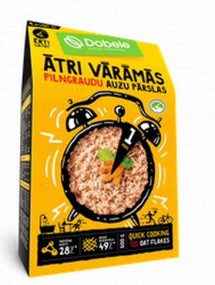 Auzu pārslas ātri vārāmās pilngraudu kartonā 500g Dobele 1/10 (13.04.27) Latvija