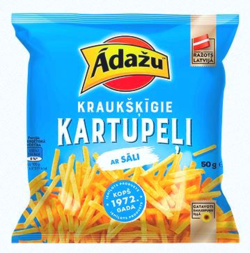 Čipsi Ādažu kraukšķīgie kartupeļu salmiņi 50g 1/10 (07.01.27) Latvija
