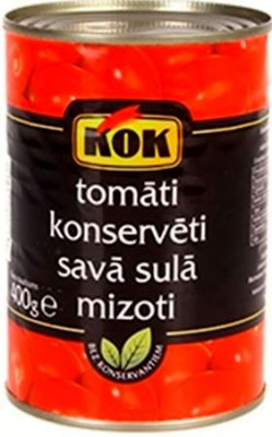 Tomāti savā sulā mizoti 400g Kok 1/24 (05.2027) Itālija