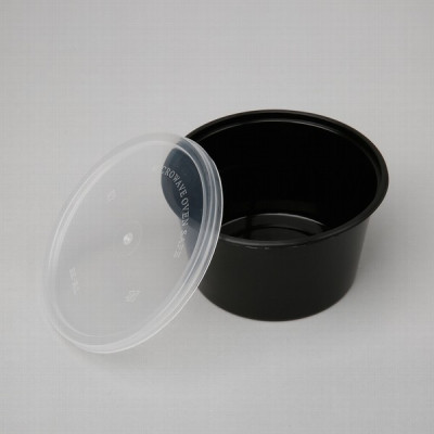Trauki zupas plastmasas konteineri 450ml apaļi, melni ar vākiem 25gb