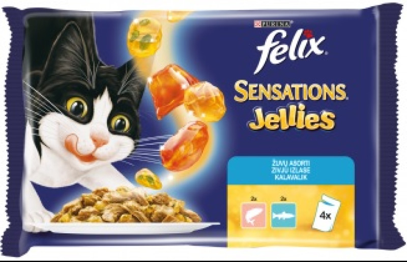 Kaķu konservi Felix Sensations 4*85g zivju izlase želejā 1/12 (06.28) Ungārija