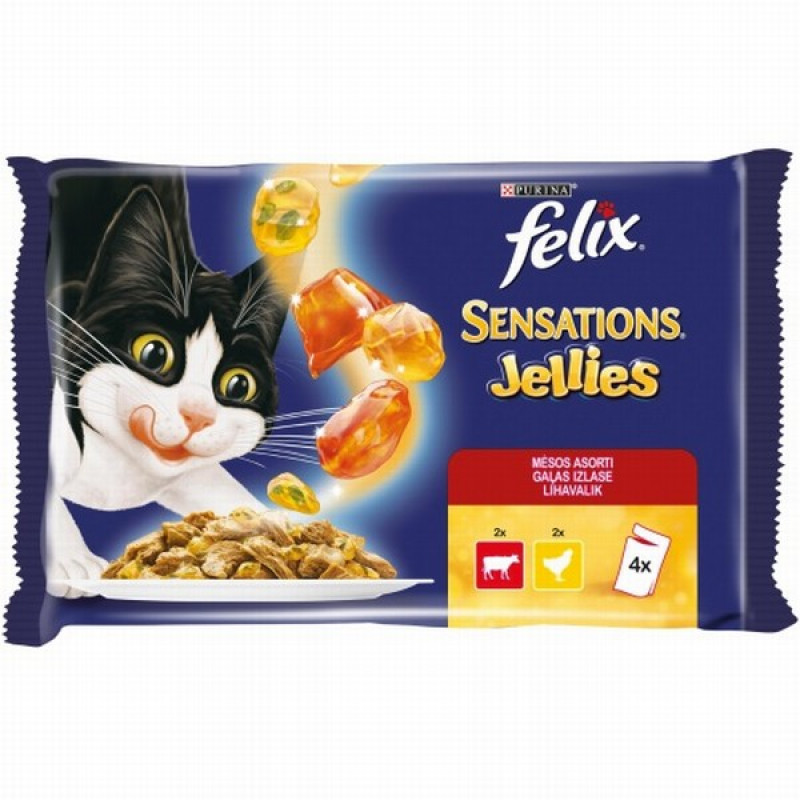 Kaķu konservi Felix Sensations 4*85g gaļas izlase želejā 1/12 (05.28) Ungārija