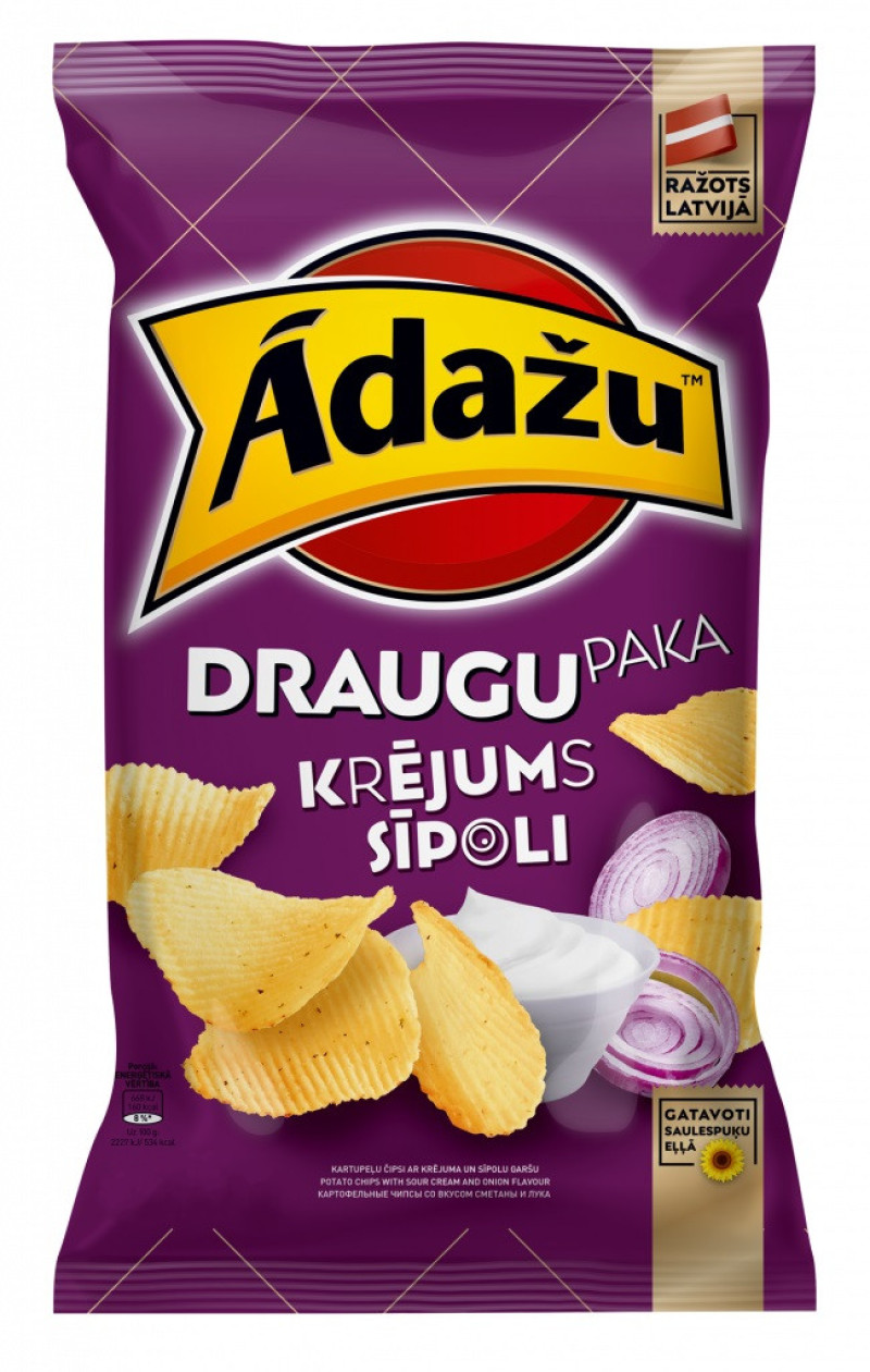 Čipsi Ādažu Draugu paka Krējums sīpoli 180g 1/18 (27.01.27) Latvija