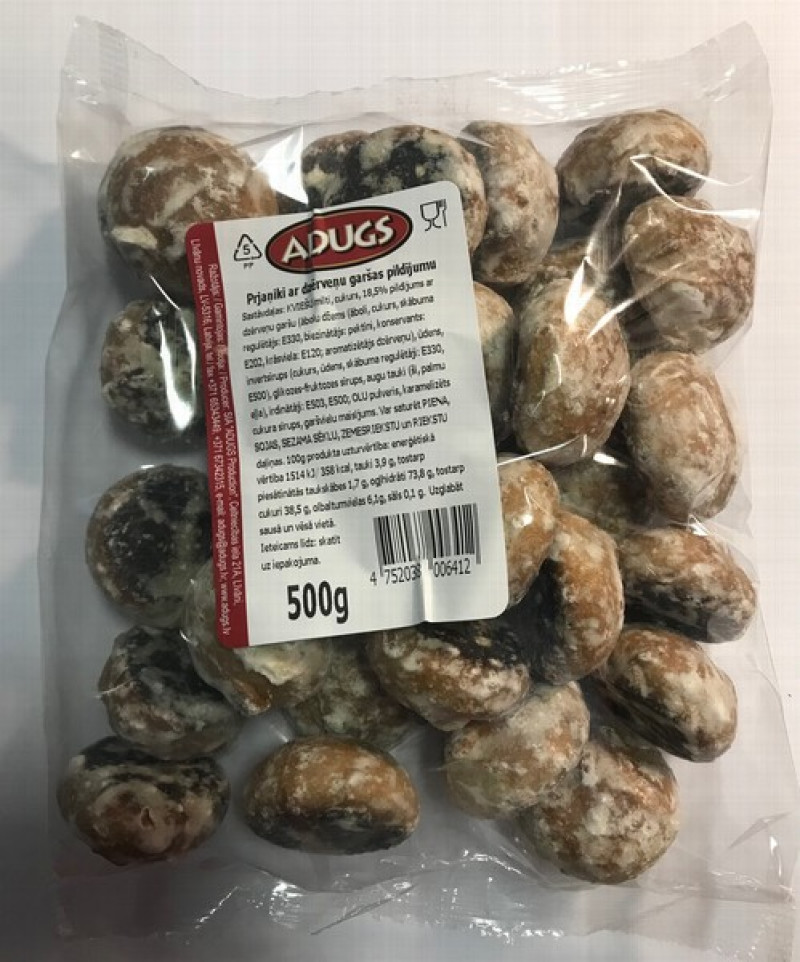 Prjaņiki Adugs ar dzērveņu garšas pildījumu 500g 1/8 (04.02.27) Latvija