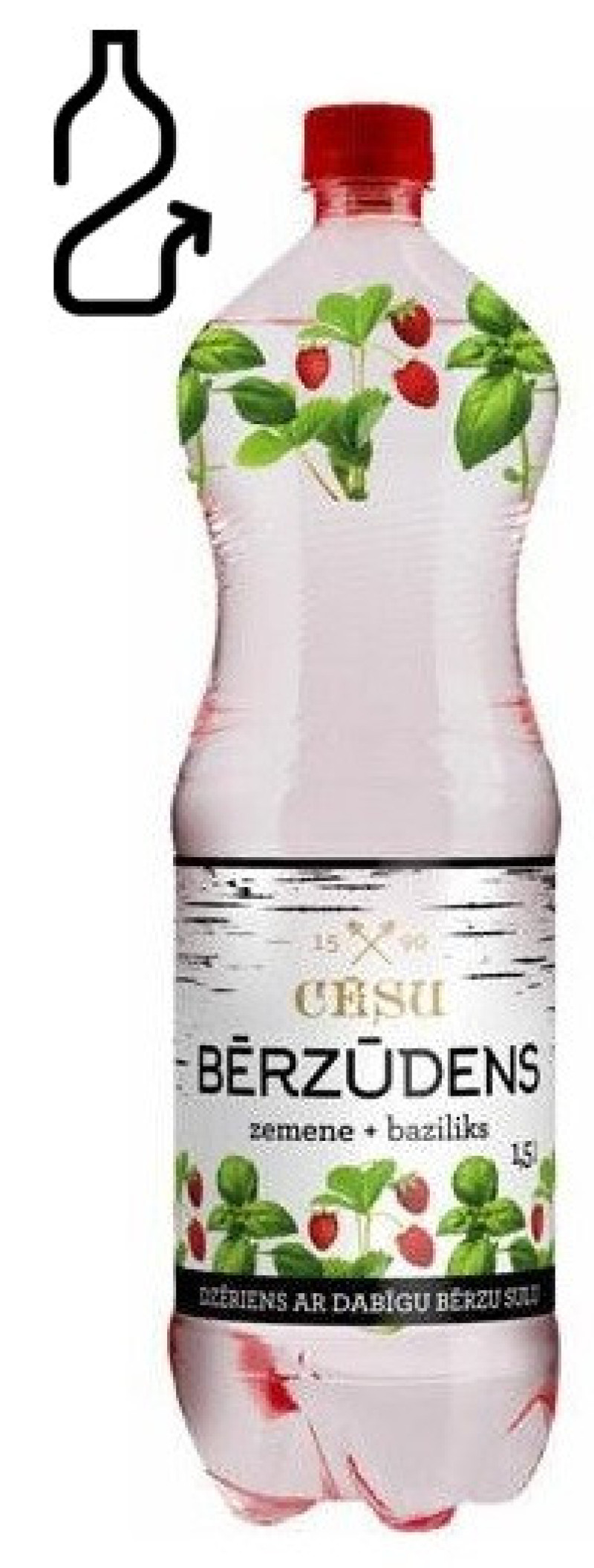 Dzēriens Cēsu Bērzūdens zemene baziliks 1.5L DEPOZĪTS 0.10eur 1/6 (10.01.27) Igaunija