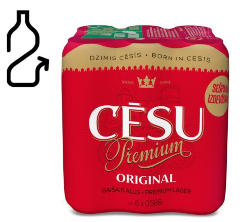 Alus Cēsu Premium PINT 5% 0.568L 6-PAKA DEPOZĪTS 0.10eur (13.08.27) Latvija