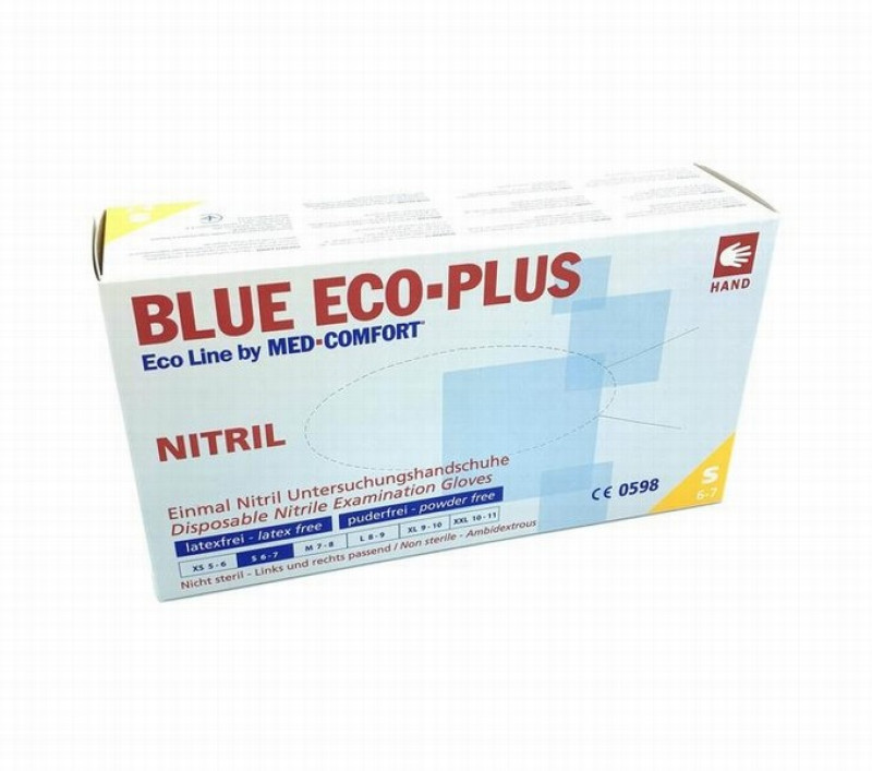 Cimd.Nitrila S bez pūdera 1/100 Blue Eco plus