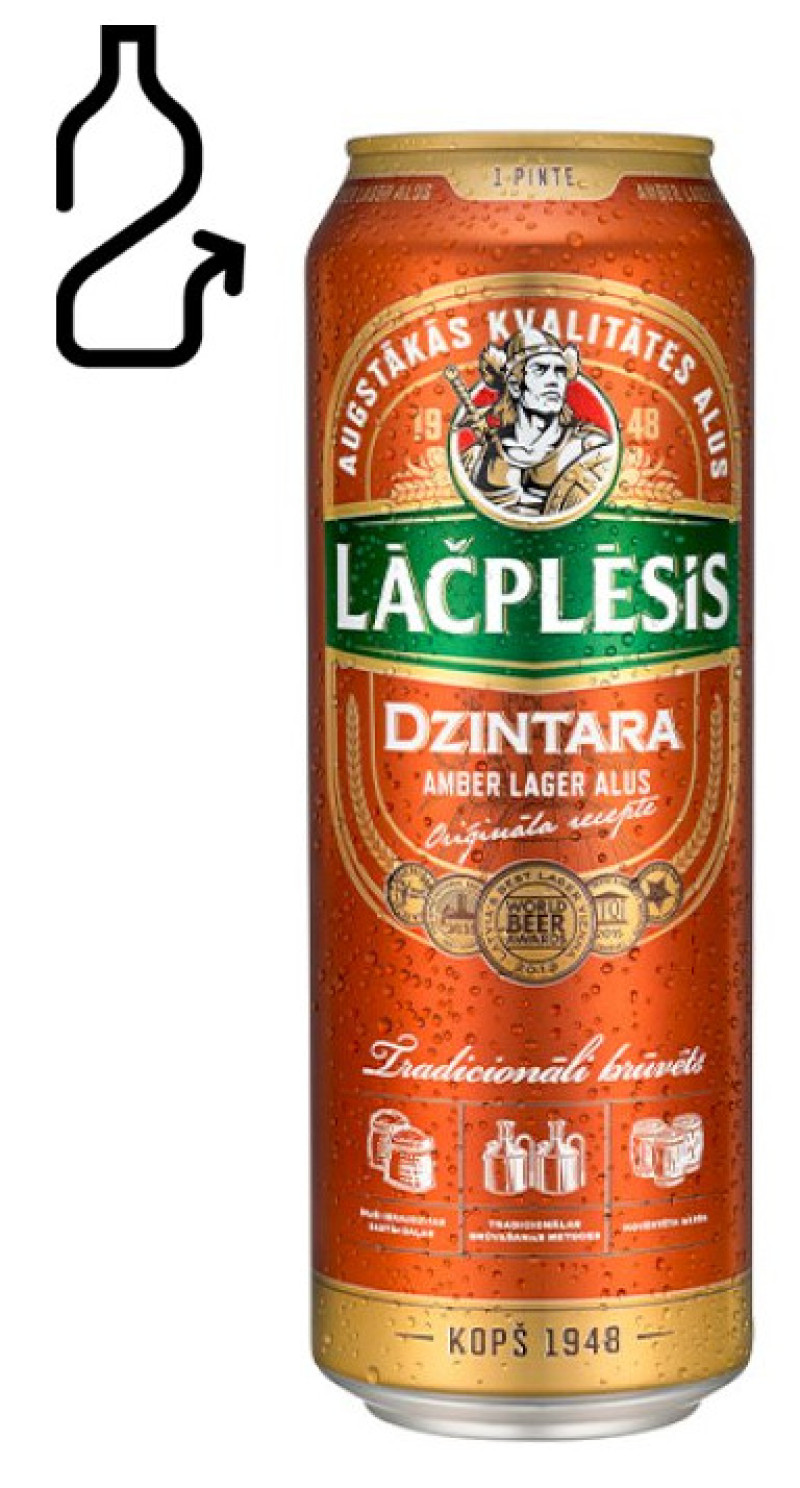 Alus Lāčplēsis Dzintara 0.568L 4.8% DEPOZĪTS 0.10 eiro 1/24 (17.05.27) Latvija