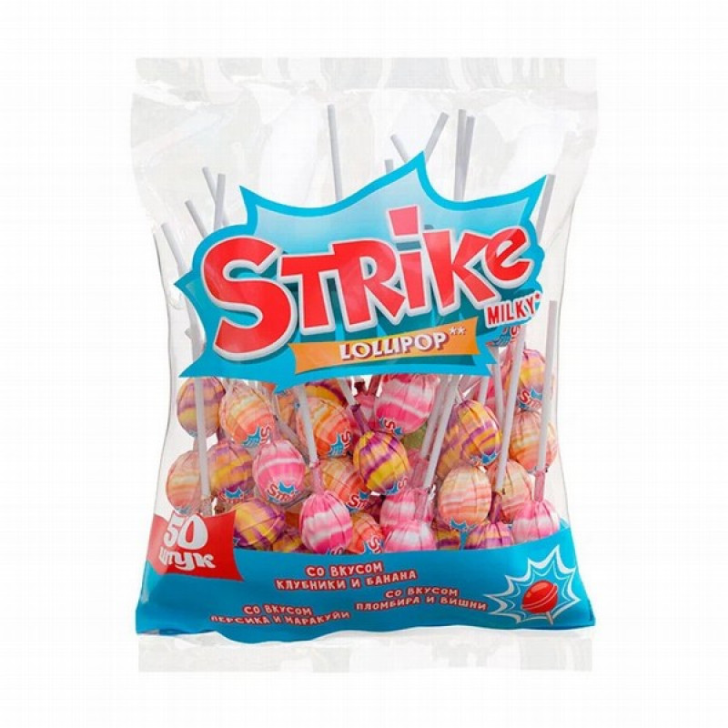Ledenes uz kociņa Strike Assorti Milky zemene banāns 11.3g*50gb (12.06.27) Krievija