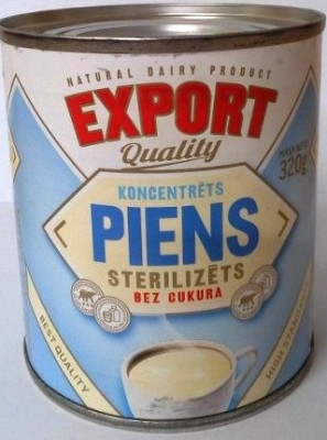 Iebiezināts piens Export sterilizēts bez cukura 320g (07.09.27) Lietuva