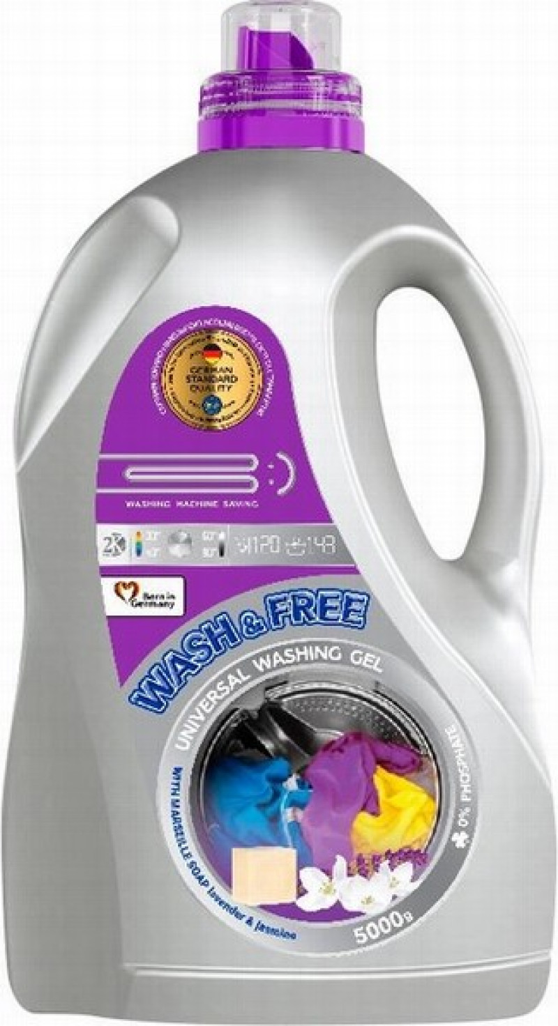 Veļas mazgāšanas līdzeklis universāls Wash&Free ar marsaļas ziepēm 5L (17.04.29) Ukraina