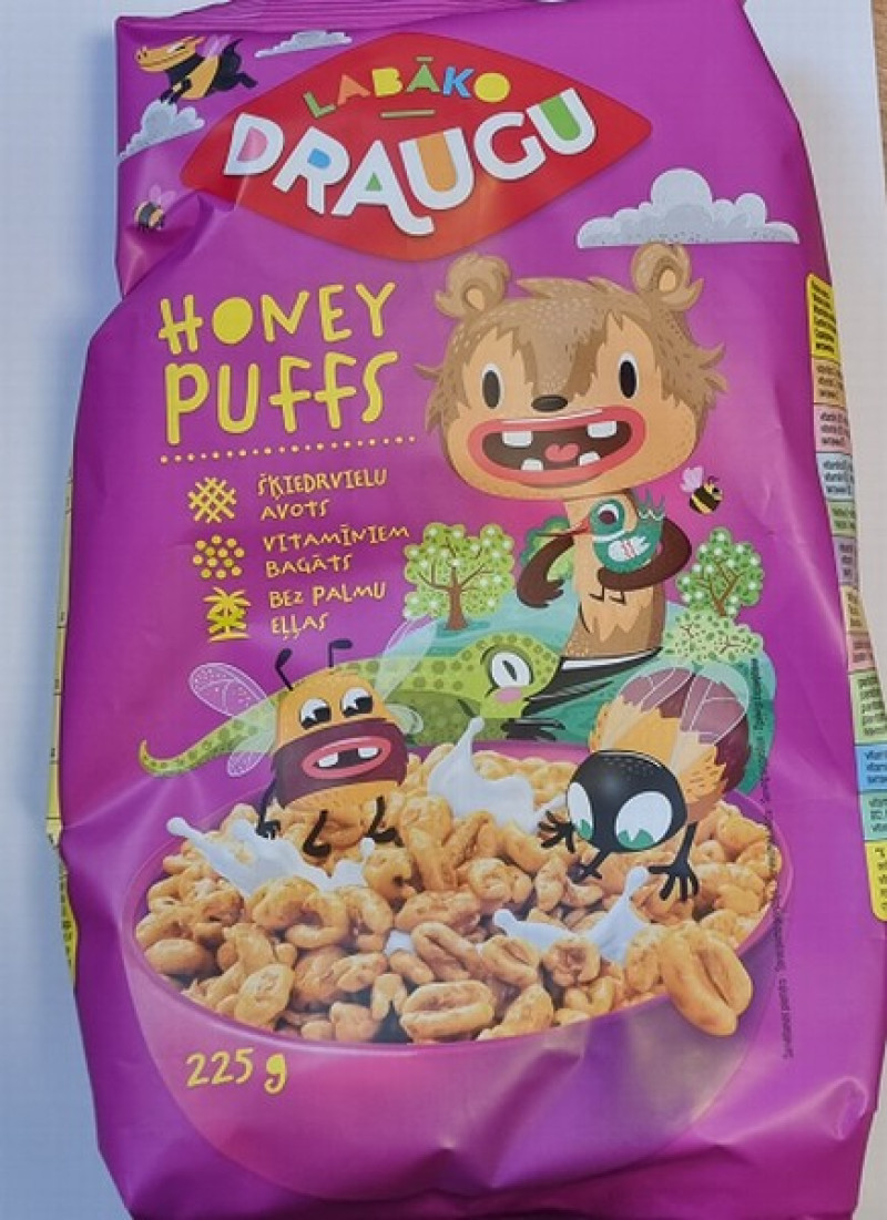 Sausās brokastis Draugu Honey puffs 225g (26.10.26) Lietuva
