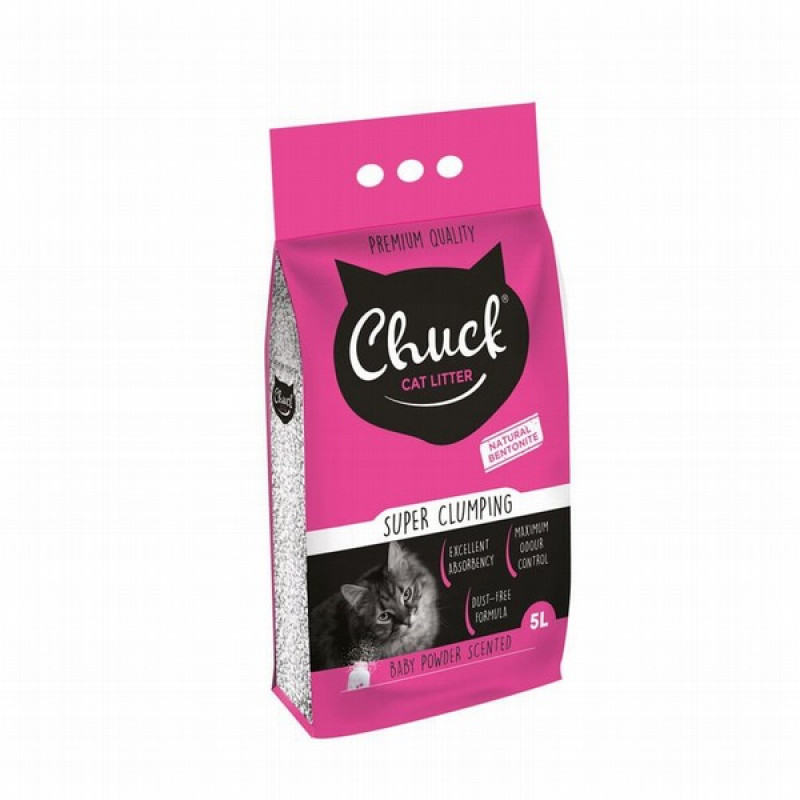 Smiltis kaķu tualetei Chuck cementējošas Baby powder 5L Compact (0.5-2.25mm)