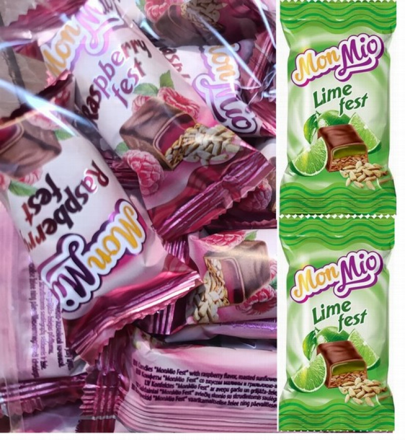 Šokolādes konfektes Mon Mio ar laimu/aveņu garša 500g  (07.02.27) Ukraina